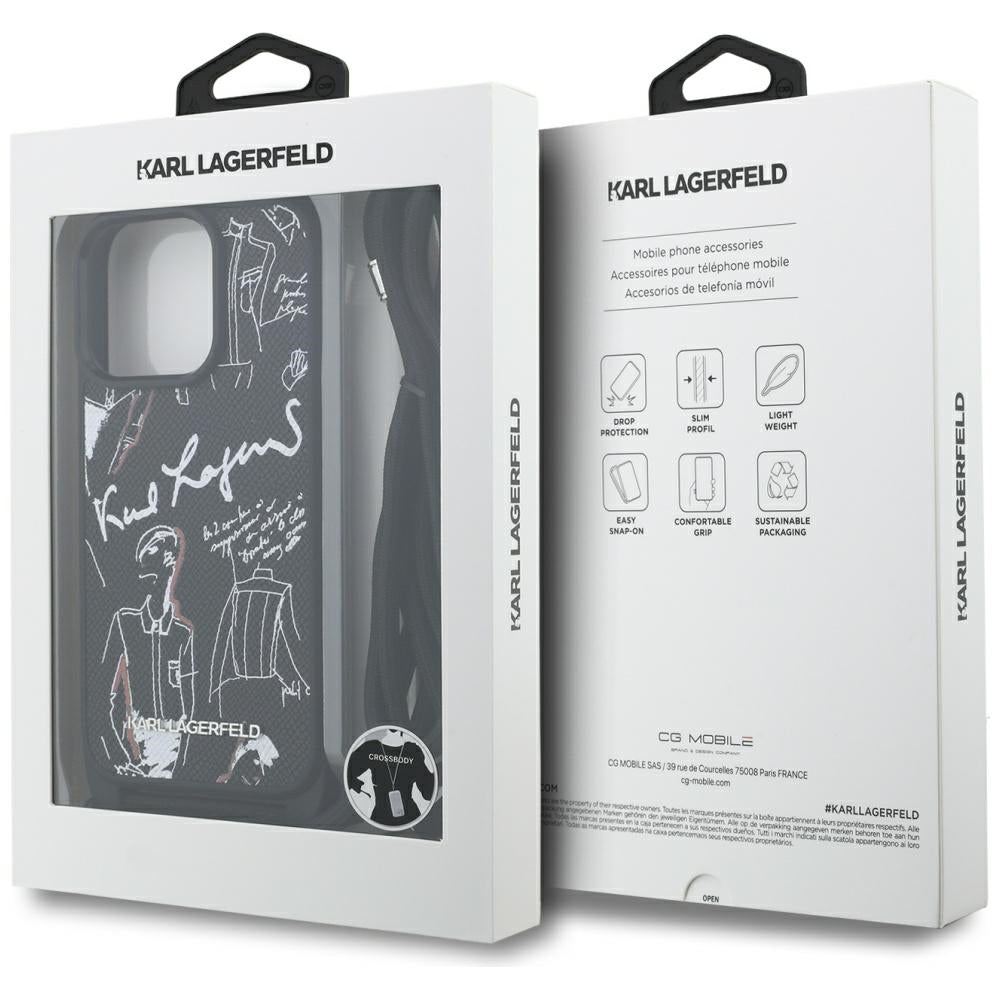 MagSafe hoes voor Apple iPhone 16 Pro Max, Karl Lagerfeld, Saffiano Crossbody, Zwart