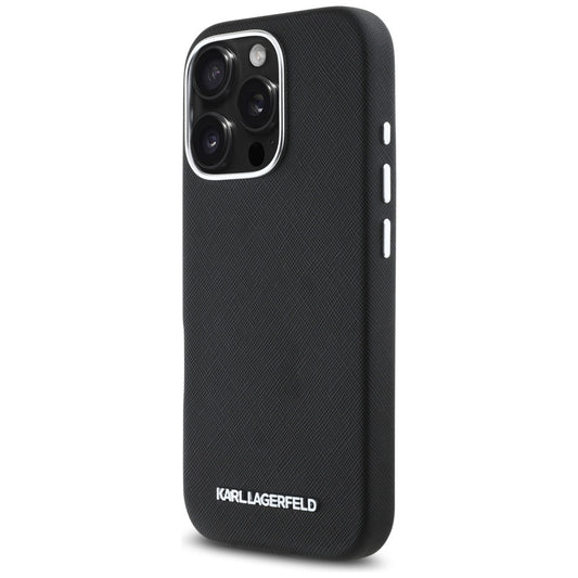 MagSafe hoes voor Apple iPhone 16 Pro Max, Karl Lagerfeld, Saffiano Full Wrapped Elongated Metal Logo, Zwart