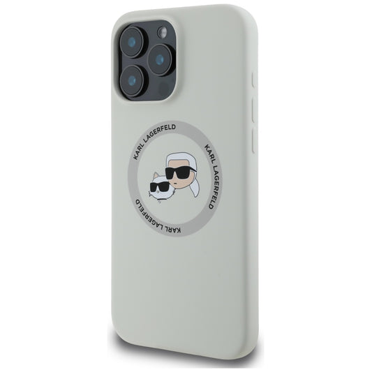 MagSafe hoesje voor Apple iPhone 16 Pro Max, Karl Lagerfeld, Silicone Karl & Choupette's Heads, Beige