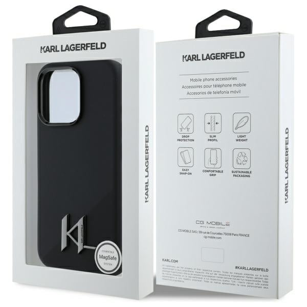 MagSafe hoesje voor Apple iPhone 16 Pro Max, Karl Lagerfeld, Silicone Shadow Metal Initial, Zwart