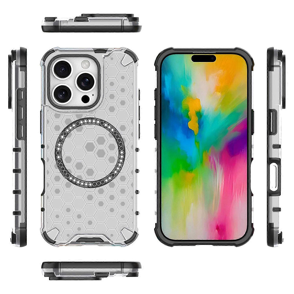 Coque MagSafe pour Apple iPhone 16 Pro Max, Techsuit, HoneyComb Shield, Blanche