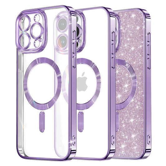 MagSafe-Hülle für Apple iPhone 16 Pro Max, Techsuit, Luxury Glitter, Hellviolett