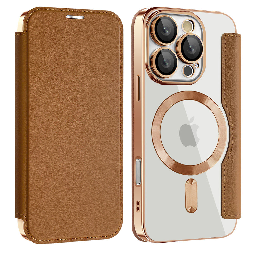 Coque MagSafe pour Apple iPhone 16 Pro Max, Techsuit, SmartMag Book, Marron