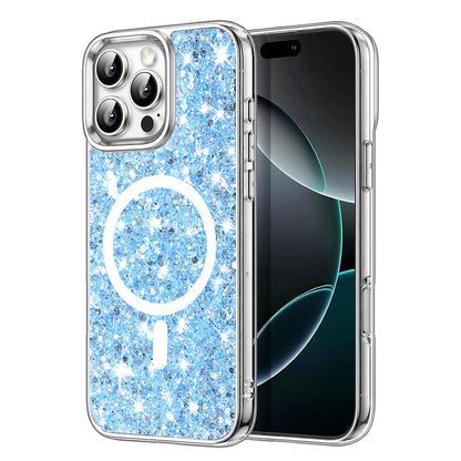 Coque MagSafe pour Apple iPhone 16 Pro Max, Techsuit, Paillettes Scintillantes, Bleu