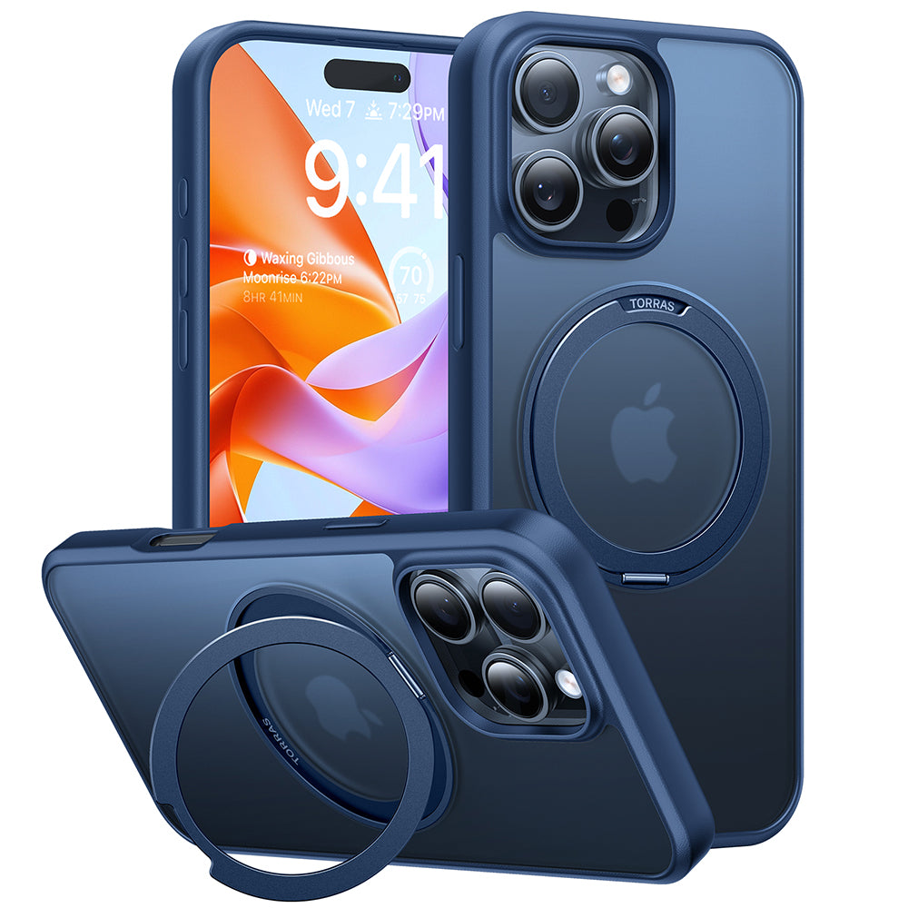 MagSafe hoesje voor Apple iPhone 16 Pro Max, Torras, Ostand Pro, Marineblauw