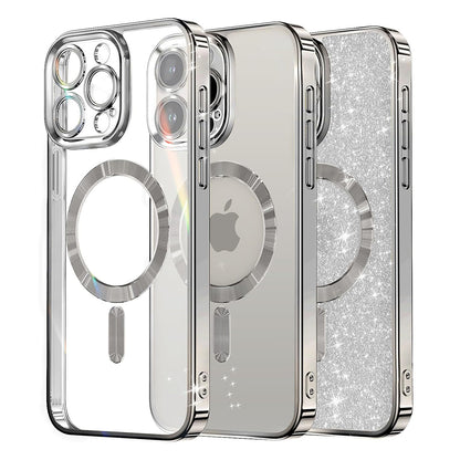 MagSafe-Hülle für Apple iPhone 16 Pro, Techsuit, Luxury Glitter, Silber