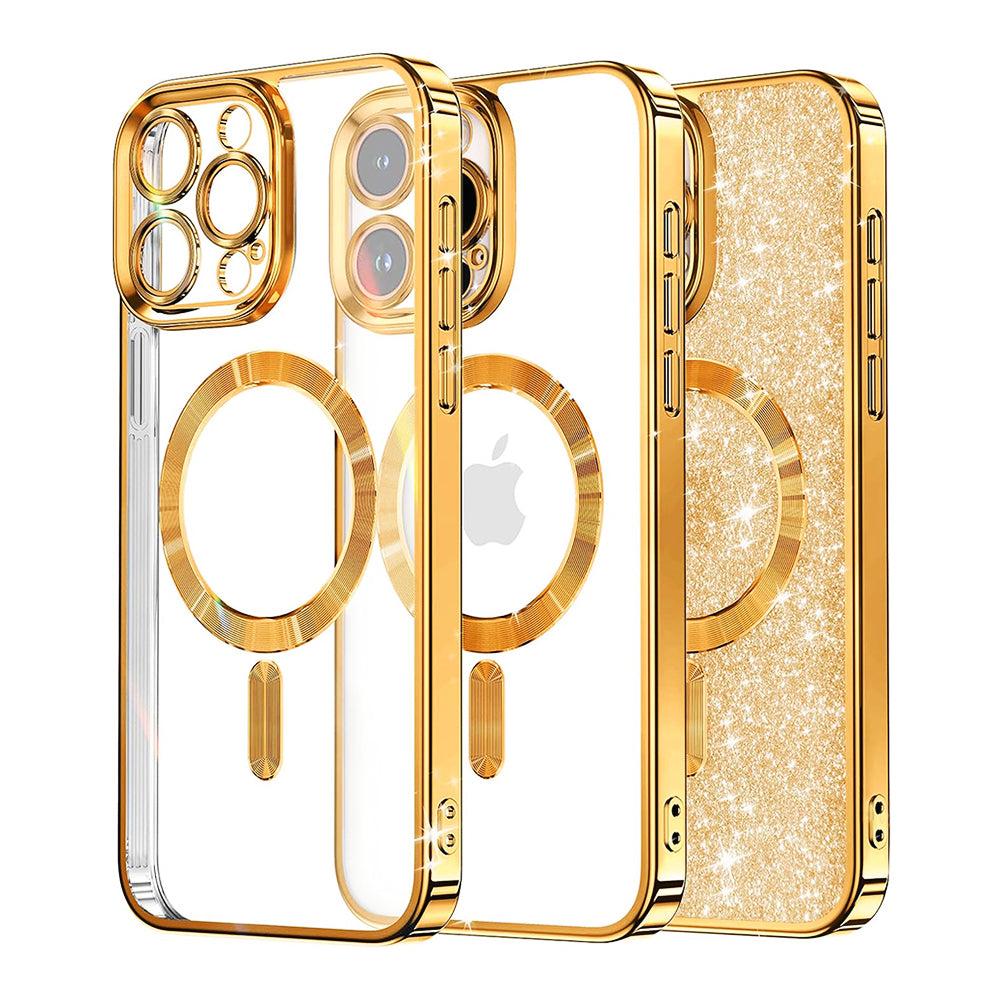 MagSafe-hoesje voor Apple iPhone 16 Pro, Techsuit, Luxury Glitter, Goudkleurig