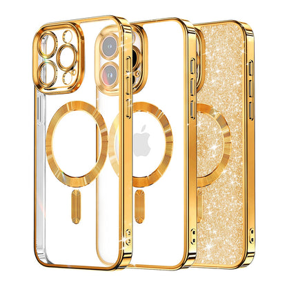 MagSafe-hoesje voor Apple iPhone 16 Pro, Techsuit, Luxury Glitter, Goudkleurig