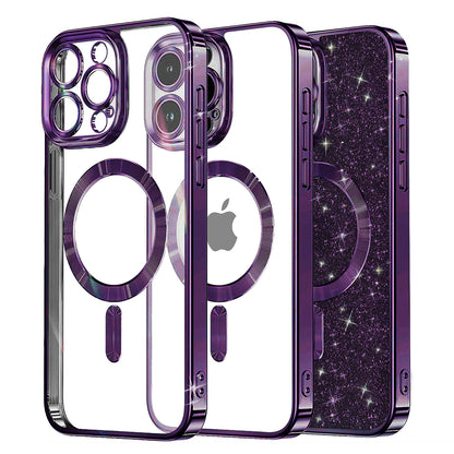 Coque MagSafe pour Apple iPhone 16 Pro, Techsuit, Luxury Glitter, Violet Foncé