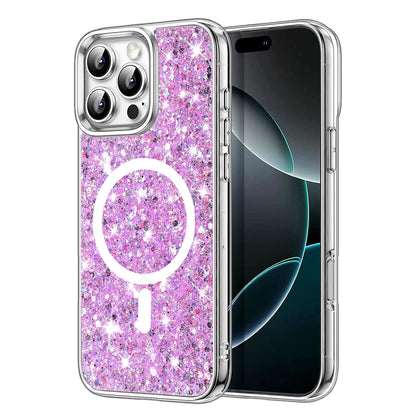 Coque MagSafe pour Apple iPhone 16 Pro, Techsuit, Paillettes Étincelantes, Magenta