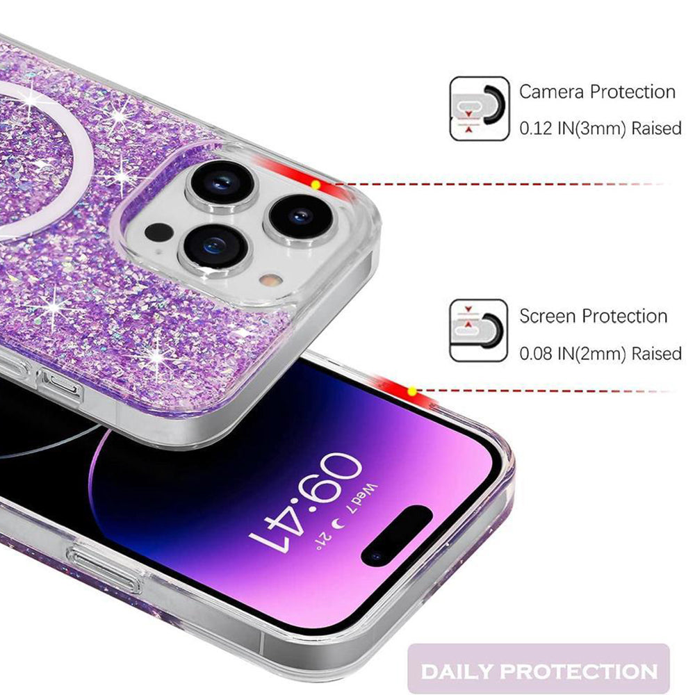 Coque MagSafe pour Apple iPhone 16 Pro, Techsuit, Paillettes Étincelantes, Magenta