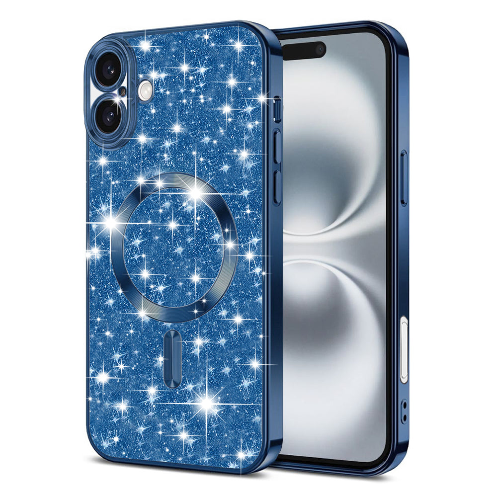 MagSafe-Hülle für Apple iPhone 16, Techsuit, Luxury Glitter, Dunkelblau