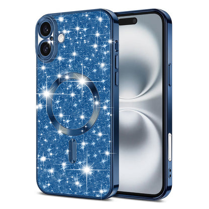 MagSafe-Hülle für Apple iPhone 16, Techsuit, Luxury Glitter, Dunkelblau