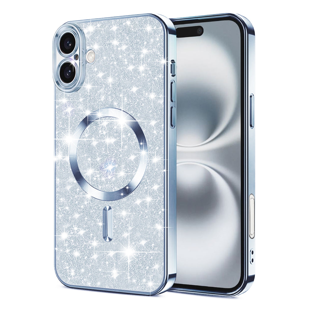 Coque MagSafe pour Apple iPhone 16, Techsuit, Luxury Glitter, Bleu