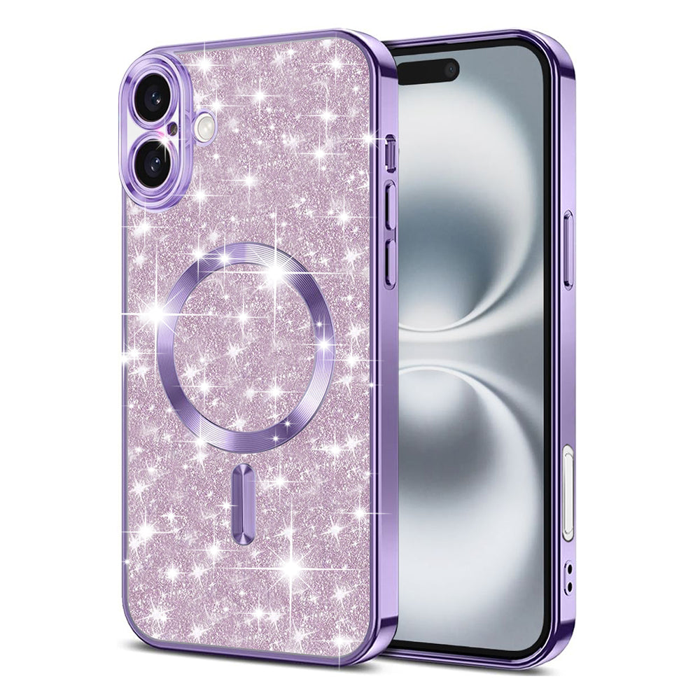 MagSafe-Hülle für Apple iPhone 16, Techsuit, Luxury Glitter, Hellviolett