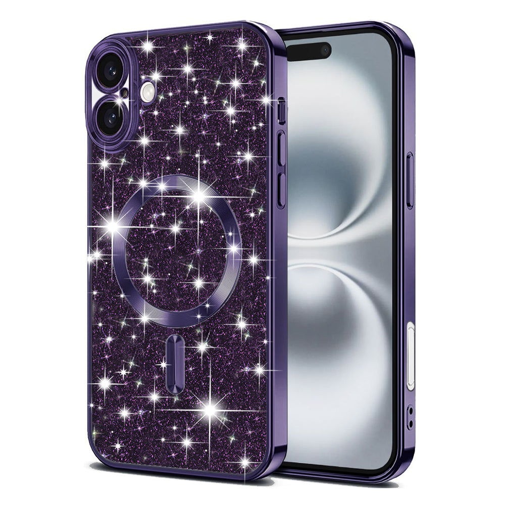 MagSafe Case for Apple iPhone 16, Techsuit, Luxury Glitter, Dark Purple
