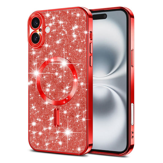 Coque MagSafe pour Apple iPhone 16, Techsuit, Luxury Glitter, Rouge
