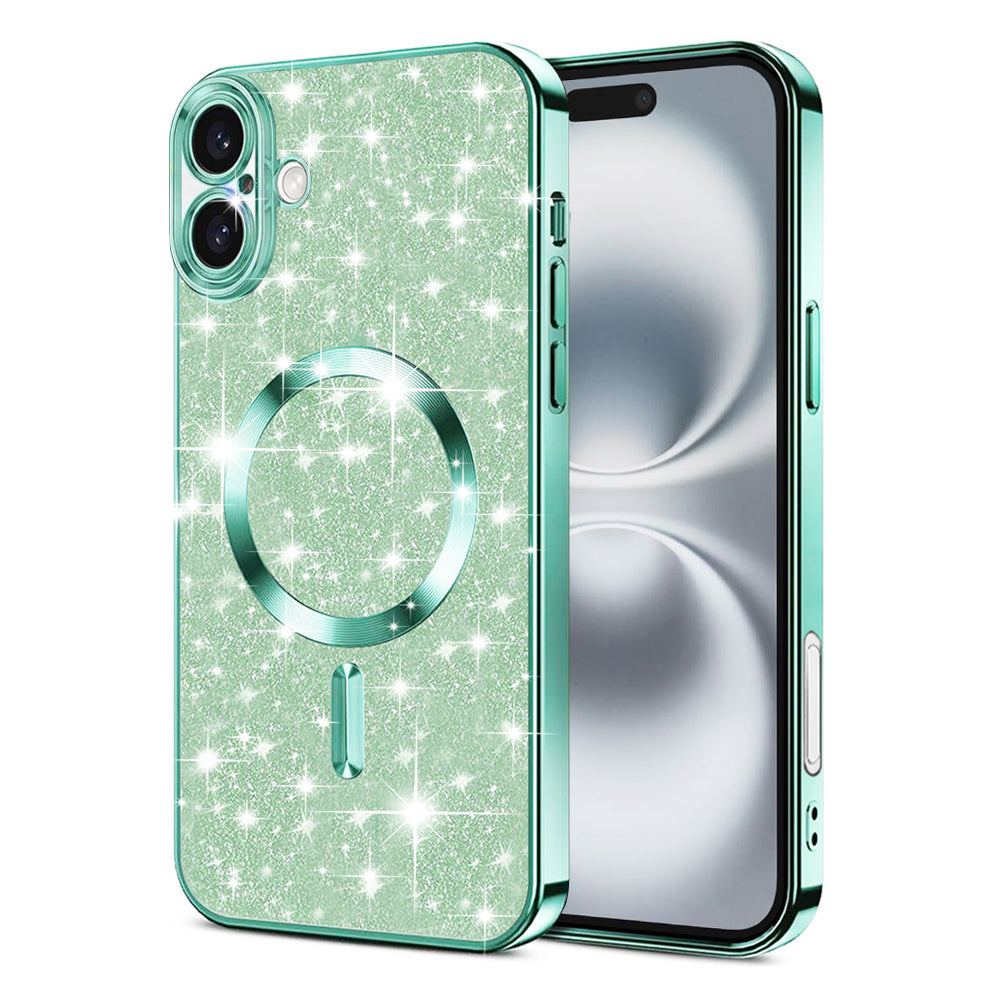 Coque MagSafe pour Apple iPhone 16, Techsuit, Luxury Glitter, Vert Clair