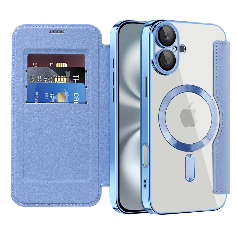 Coque MagSafe pour Apple iPhone 16, Techsuit, SmartMag Book, Bleu