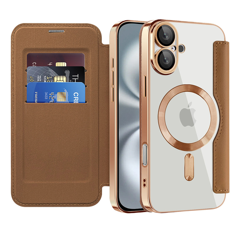 MagSafe Case for Apple iPhone 16, Techsuit, SmartMag Book, Brown