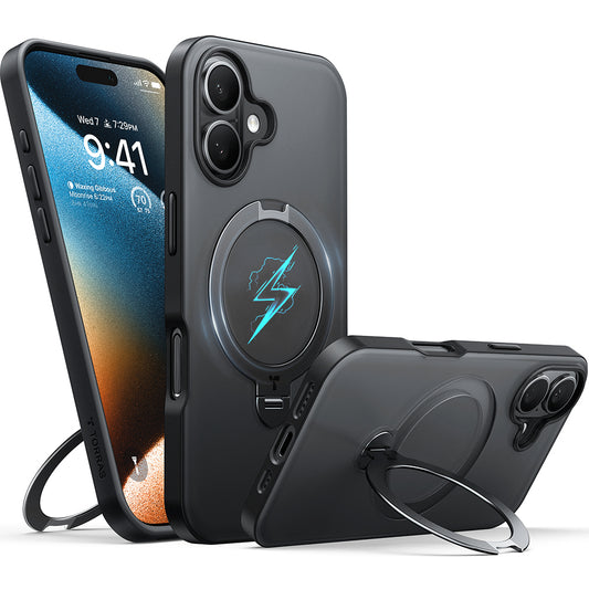 MagSafe Case for Apple iPhone 16, Torras, Ostand Spin, Black