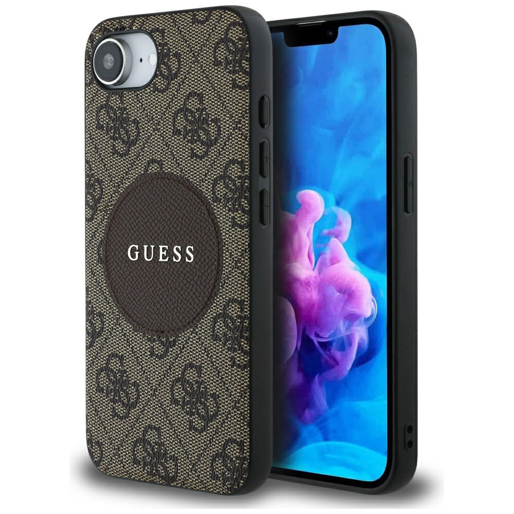 MagSafe hoesje voor Apple iPhone 16e, Guess, 4G Circle Classic Logo, Bruin