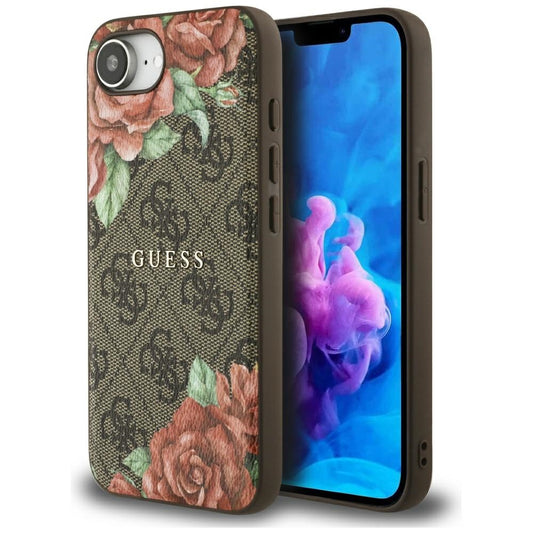 MagSafe hoesje voor Apple iPhone 16e, Guess, 4G Flowers Print, Bruin