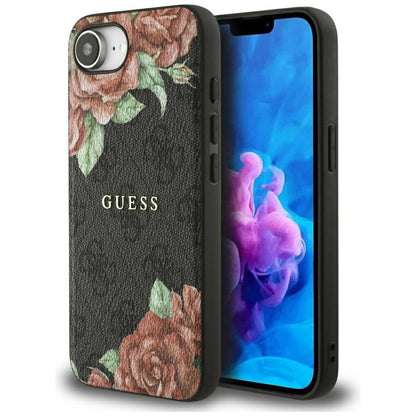 Coque MagSafe pour Apple iPhone 16e, Guess, Imprimé Fleurs 4G, Noire
