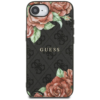 Coque MagSafe pour Apple iPhone 16e, Guess, Imprimé Fleurs 4G, Noire