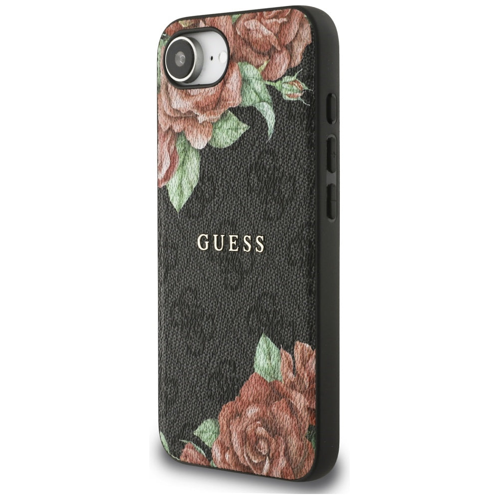 Coque MagSafe pour Apple iPhone 16e, Guess, Imprimé Fleurs 4G, Noire