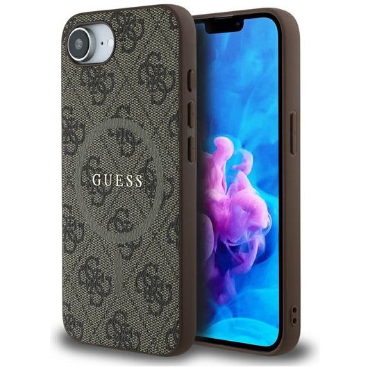MagSafe hoesje voor Apple iPhone 16e, Guess, 4G Ring Classic Logo, Bruin