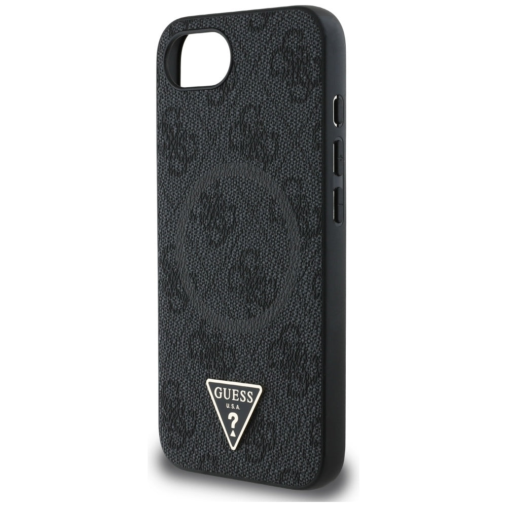 Coque MagSafe pour Apple iPhone 16e, Guess, Logo Triangle Anneau 4G, Noire