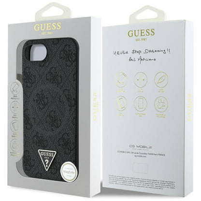 Coque MagSafe pour Apple iPhone 16e, Guess, Logo Triangle Anneau 4G, Noire