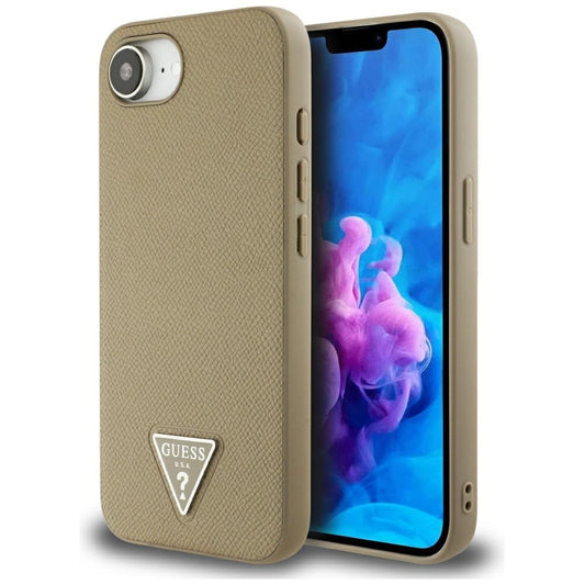 MagSafe hoesje voor Apple iPhone 16e, Guess, Grained Triangle Logo, Bruin