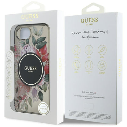 MagSafe hoes voor Apple iPhone 16e, Guess, IML Flowers, Zwart