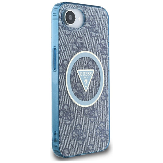 MagSafe hoesje voor Apple iPhone 16e, Guess, IML Glitter 4G Circle Triangle, Blauw