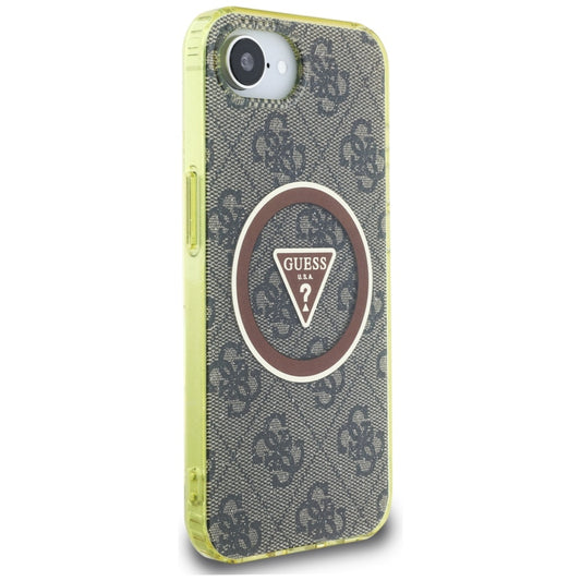MagSafe hoesje voor Apple iPhone 16e, Guess, IML Glitter 4G Circle Triangle, Bruin
