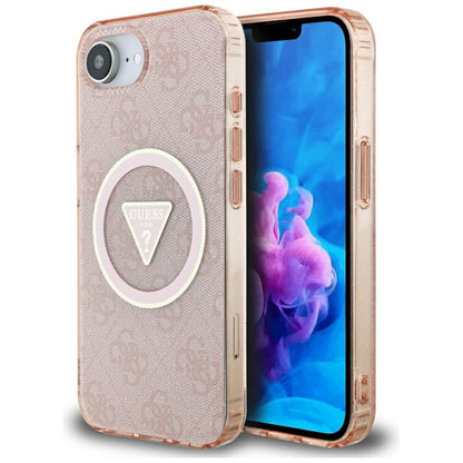 MagSafe hoesje voor Apple iPhone 16e, Guess, IML Glitter 4G Circle Triangle, Roze