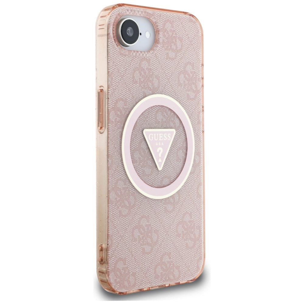 MagSafe hoesje voor Apple iPhone 16e, Guess, IML Glitter 4G Circle Triangle, Roze
