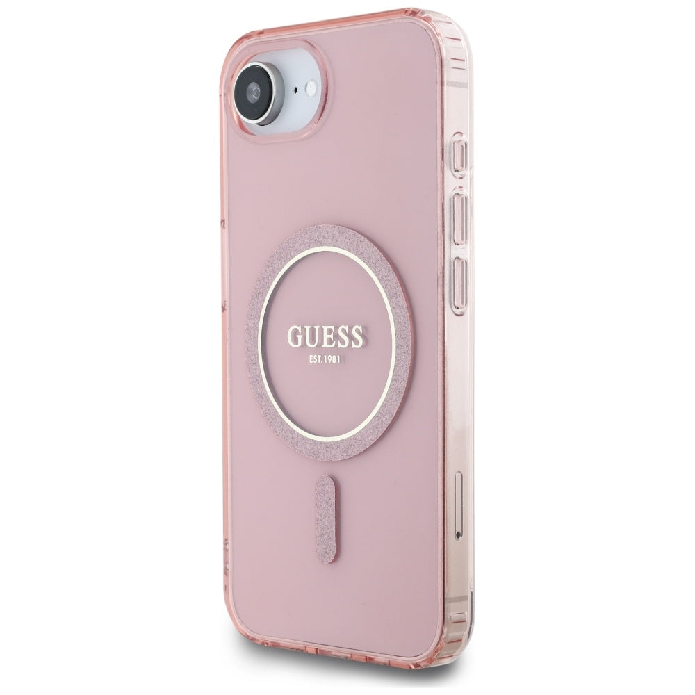 Étui MagSafe pour Apple iPhone 16e, Guess, IML Glitter Circle, Rose