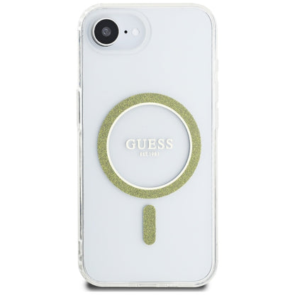MagSafe Hülle für Apple iPhone 16e, Guess, IML Glitter Circle, Transparent