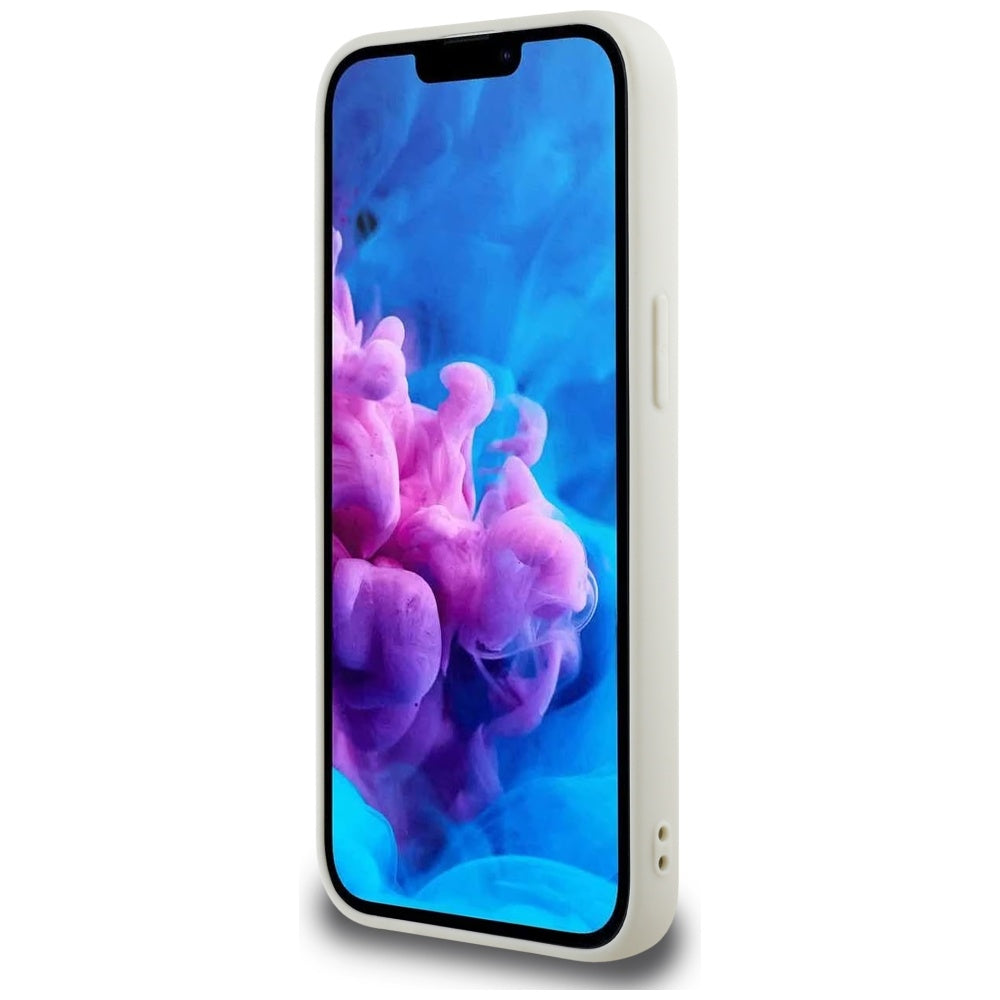 Étui MagSafe pour Apple iPhone 16e, Guess, Peony Grained Hot Stamp Triangle, Beige