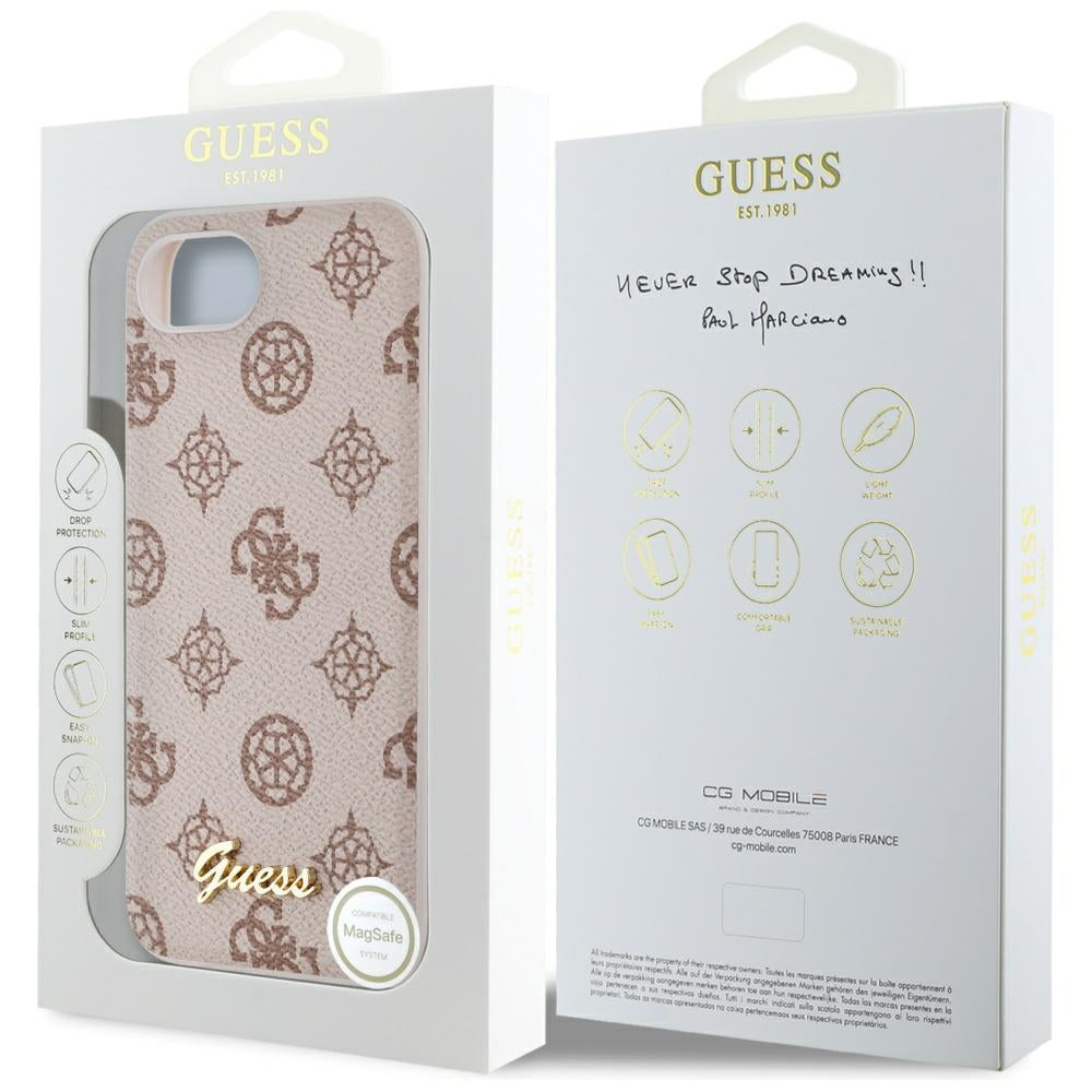 MagSafe hoesje voor Apple iPhone 16e, Guess, Peony Script, Bruin