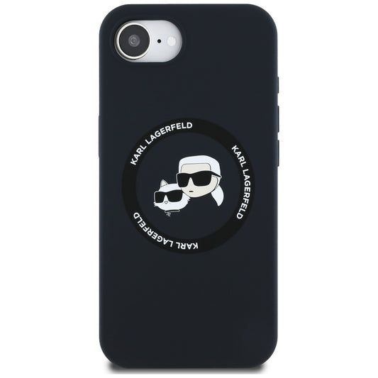 MagSafe hoesje voor Apple iPhone 16e, Karl Lagerfeld, Silicone Karl & Choupette's Heads, Zwart