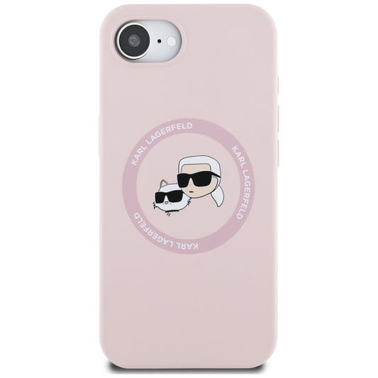 MagSafe hoesje voor Apple iPhone 16e, Karl Lagerfeld, Siliconen Karl & Choupette's Hoofden, Roze