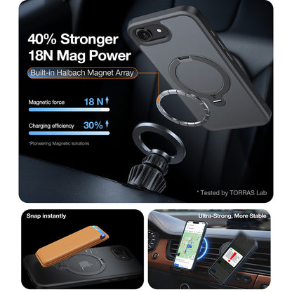 MagSafe hoesje voor Apple iPhone 17e / 16e, Torras, Ostand Spin, Zwart