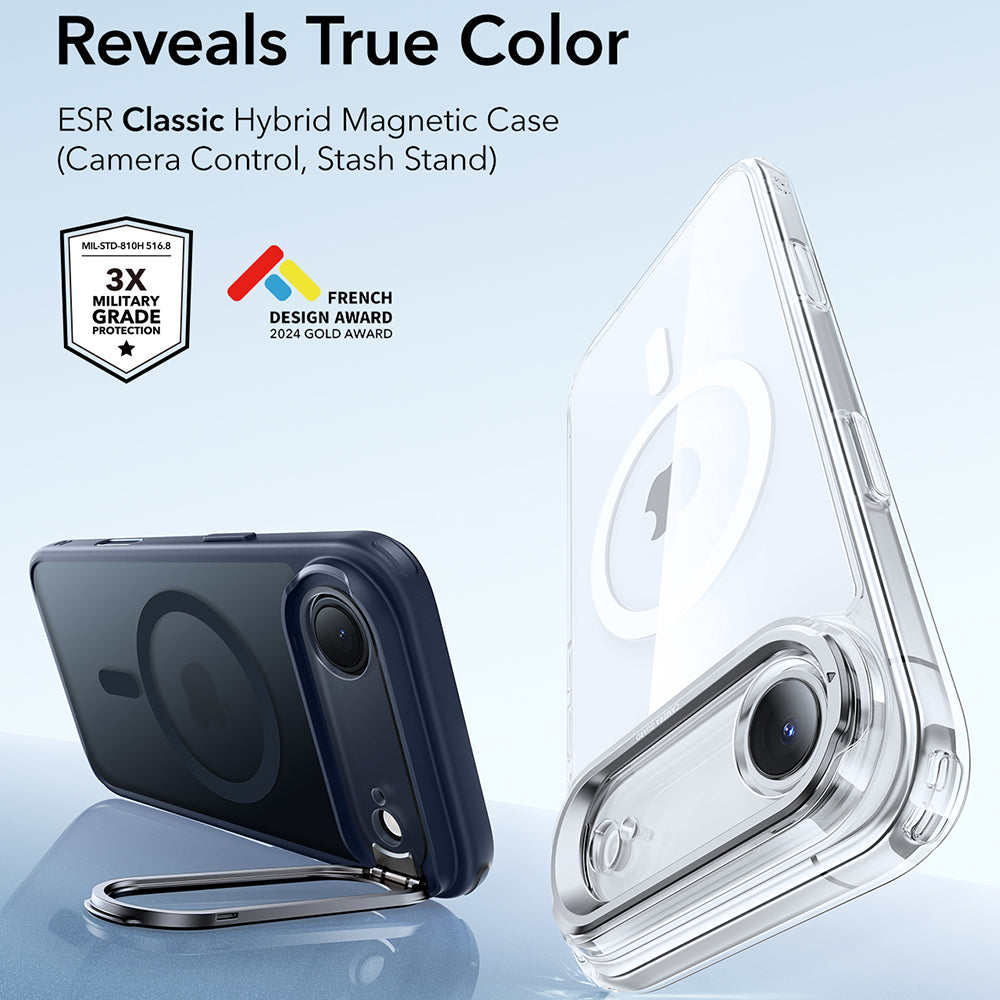 Housse MagSafe pour Apple iPhone 17 Air, ESR, Classic Hybrid Kickstand, Bleu Satiné