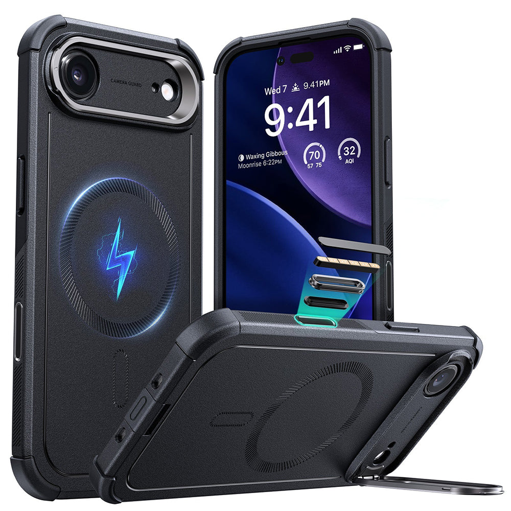 MagSafe Hülle für Apple iPhone 17 Air, ESR, Cyber Armor Kickstand, Schwarz