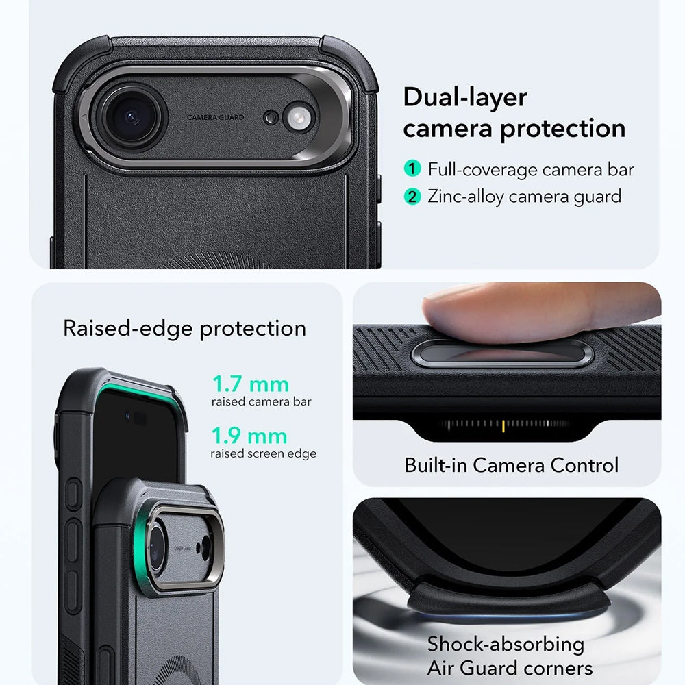 MagSafe Hülle für Apple iPhone 17 Air, ESR, Cyber Armor Kickstand, Schwarz