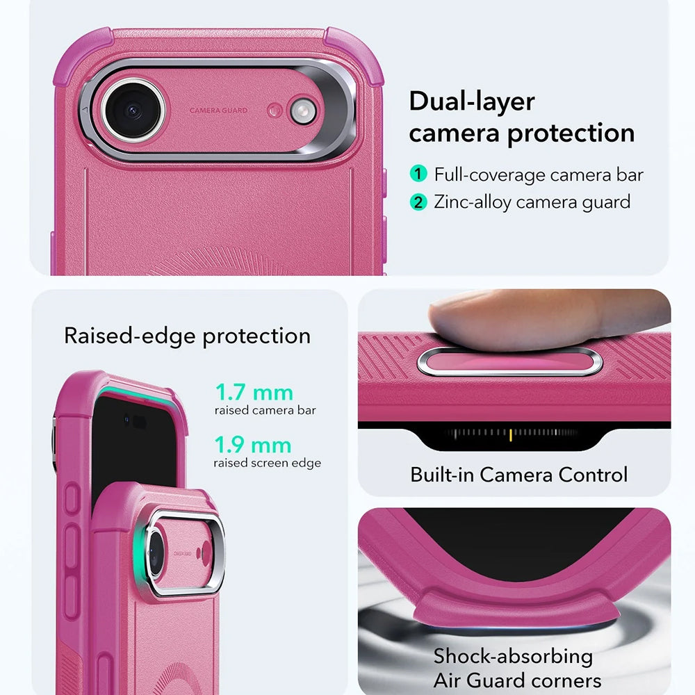 MagSafe hoes voor Apple iPhone 17 Air, ESR, Cyber Armor Kickstand, Roze